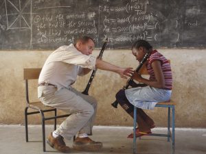 Gary Sperl teaching beginning clarinet at Korongoni Secondary School