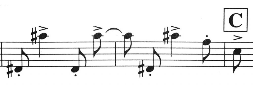 Example 3: Bernstein Sonata, Mvt. 2, two bars before C